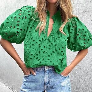 Elegant Green Eyelet Blouse